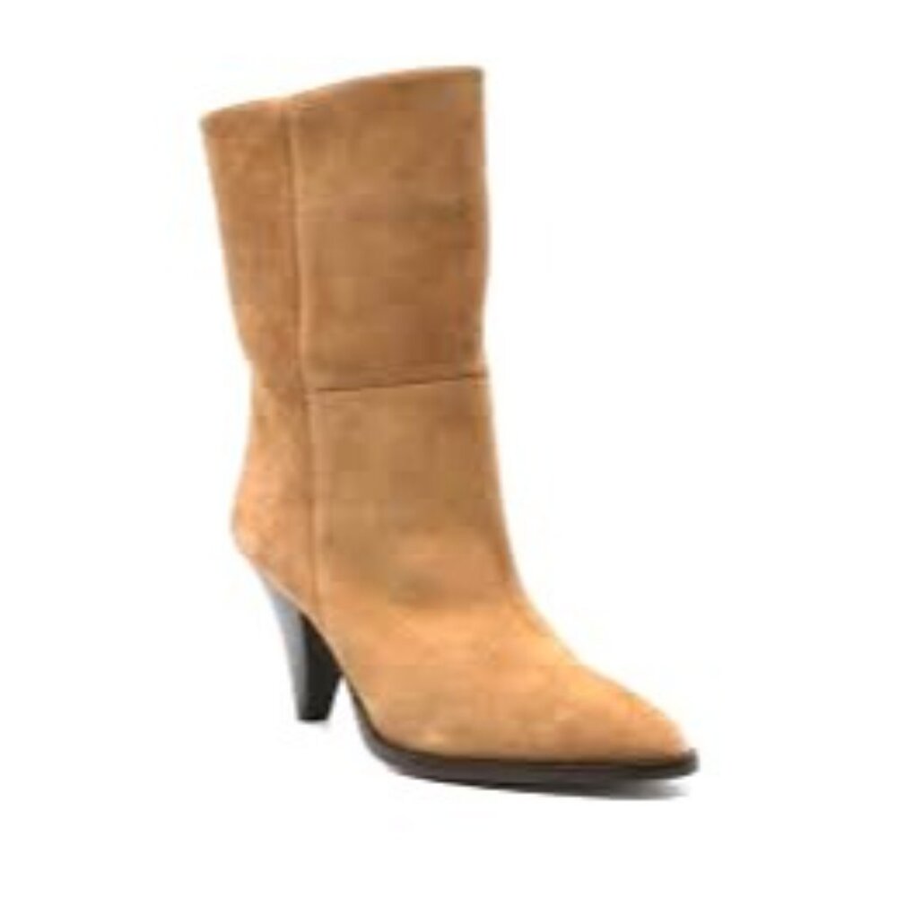 Forever 21 Tan Pointed Toe Ankle Boots Size 10 Faux Suede Cone Heels New Booties - Picture 8 of 8